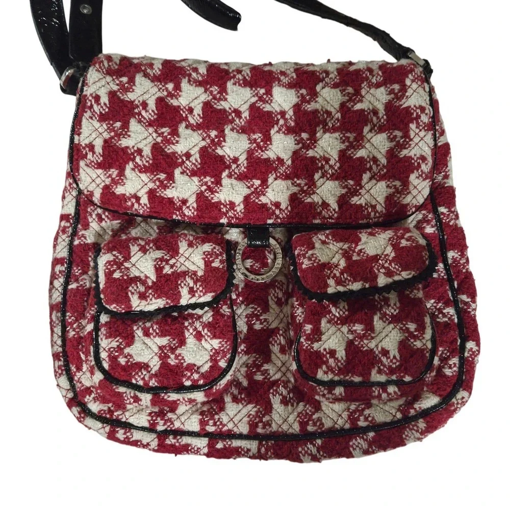 Vera Bradley Saddlebag Hipster Red White Houndstooth Quilted Flap Crossbody Bag